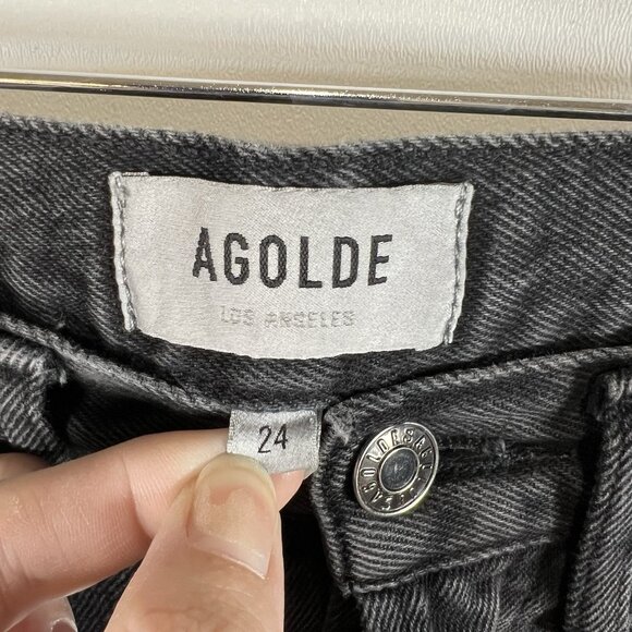 AGOLDE 90s Mid Rise Loose Sz 24 Smokestack Black Women’s Jeans Grunge Distressed - Picture 5 of 10